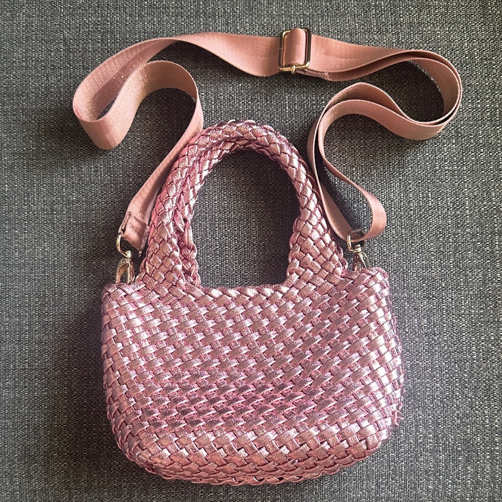 Woven Mini Top-Handle Bag in Blush Pink with Adjustable Strap